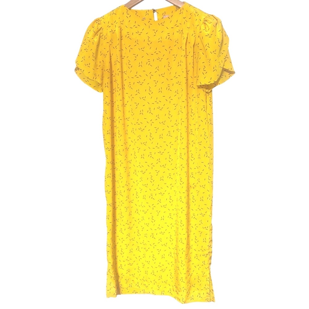 Vintage 80's Liz Claiborne Bright Yellow Midi Geometric Spring Dress Sz 8 Retro